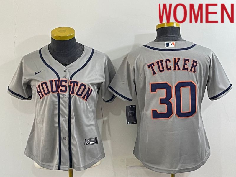 Women Houston Astros 30 Tucker Grey Game Nike 2022 MLB Jerseys